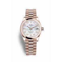Replica Rolex Datejust 31 18 ct Everose gold 278245 White mother-of-pearl set diamonds Dial Watch m278245-0014
