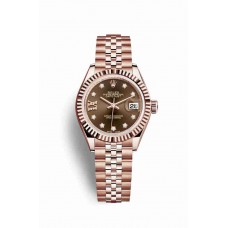 Replica Rolex Datejust 28 18 ct Everose gold 279175 Chocolate set diamonds Dial Watch m279175-0004
