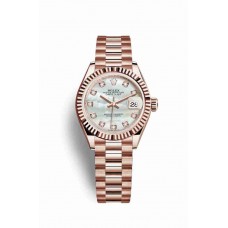 Replica Rolex Datejust 28 18 ct Everose gold 279175 White mother-of-pearl set diamonds Dial Watch m279175-0017