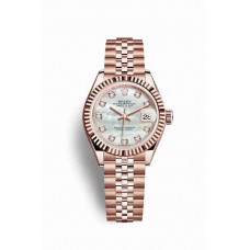 Replica Rolex Datejust 28 18 ct Everose gold 279175 White mother-of-pearl set diamonds Dial Watch m279175-0018