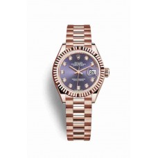 Replica Rolex Datejust 28 18 ct Everose gold 279175 Aubergine set diamonds Dial Watch m279175-0019