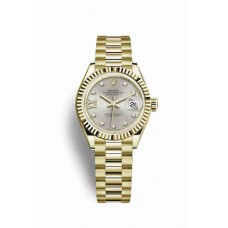 Replica Rolex Datejust 28 18 ct yellow gold 279178 Silver set diamonds Dial Watch m279178-0002