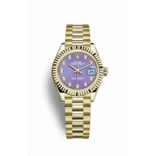 Replica Rolex Datejust 28 18 ct yellow gold 279178 Lavender set diamonds Dial Watch m279178-0018