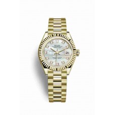 Replica Rolex Datejust 28 18 ct yellow gold 279178 White mother-of-pearl set diamonds Dial Watch m279178-0025