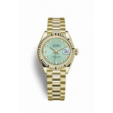 Replica Rolex Datejust 28 18 ct yellow gold 279178 Mint green set diamonds Dial Watch m279178-0027