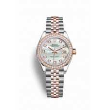 Replica Rolex Datejust 28 Everose Rolesor Oystersteel 18 ct Everose gold 279381RBR White mother-of-pearl set diamonds Dial Watch m279381rbr-0013