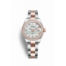 Replica Rolex Datejust 28 Everose Rolesor Oystersteel 18 ct Everose gold 279381RBR White mother-of-pearl set diamonds Dial Watch m279381rbr-0014