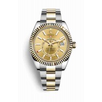 Replica Rolex Sky-Dweller Yellow Rolesor Oystersteel 18 ct yellow gold 326933 Champagne-colour Dial Watch m326933-0001