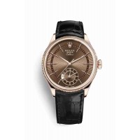 Replica Rolex Cellini Dual Time 18 ct Everose gold 50525 Brown guilloche Dial Watch m50525-0016