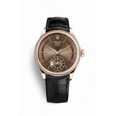 Replica Rolex Cellini Dual Time 18 ct Everose gold 50525 Brown guilloche Dial Watch m50525-0016