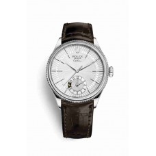 Replica Rolex Cellini Dual Time 18 ct white gold 50529 Silver guilloche Dial Watch m50529-0009