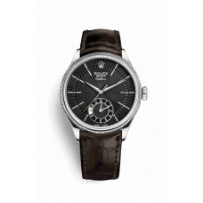 Replica Rolex Cellini Dual Time 18 ct white gold 50529 Black guilloche Dial Watch m50529-0010