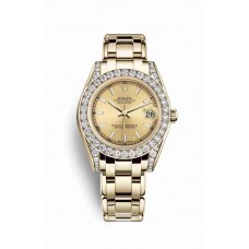 Replica Rolex Pearlmaster 34 18 ct yellow gold lugs set diamonds 81158 Champagne-colour Dial Watch m81158-0086