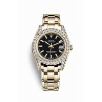Replica Rolex Pearlmaster 34 18 ct yellow gold lugs set diamonds 81158 Black Dial Watch m81158-0117
