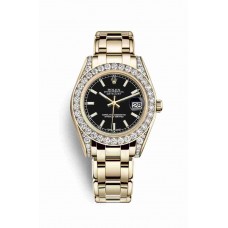 Replica Rolex Pearlmaster 34 18 ct yellow gold lugs set diamonds 81158 Black Dial Watch m81158-0117