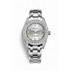 Replica Rolex Pearlmaster 34 18 ct white gold lugs set diamonds 81159 Silver Dial Watch m81159-0051