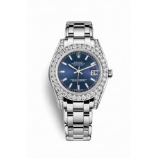 Replica Rolex Pearlmaster 34 18 ct white gold lugs set diamonds 81159 Blue Dial Watch m81159-0052