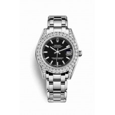 Replica Rolex Pearlmaster 34 18 ct white gold lugs set diamonds 81159 Black Dial Watch m81159-0053