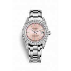 Replica Rolex Pearlmaster 34 18 ct white gold lugs set diamonds 81159 Pink Dial Watch m81159-0054