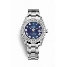 Replica Rolex Pearlmaster 34 18 ct white gold lugs set diamonds 81159 Blue Dial Watch m81159-0055