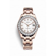 Replica Rolex Pearlmaster 34 18 ct Everose gold 81285 White set diamonds Dial Watch m81285-0033