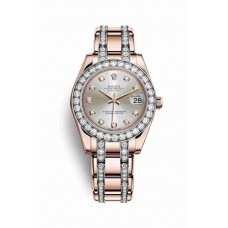 Replica Rolex Pearlmaster 34 18 ct Everose gold 81285 Silver set diamonds Dial Watch m81285-0034