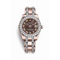 Replica Rolex Pearlmaster 34 18 ct Everose gold 81285 Black mother-of-pearl Dial Watch m81285-0035