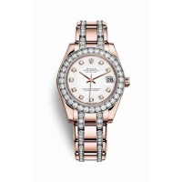 Replica Rolex Pearlmaster 34 18 ct Everose gold 81285 White set diamonds Dial Watch m81285-0040