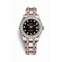 Replica Rolex Pearlmaster 34 18 ct Everose gold 81285 Black set diamonds Dial Watch m81285-0041