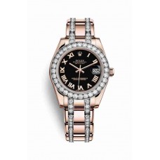 Replica Rolex Pearlmaster 34 18 ct Everose gold 81285 Black Dial Watch m81285-0045