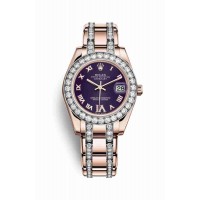 Replica Rolex Pearlmaster 34 18 ct Everose gold 81285 Purple set diamonds Dial Watch m81285-0046