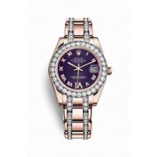 Replica Rolex Pearlmaster 34 18 ct Everose gold 81285 Purple set diamonds Dial Watch m81285-0046