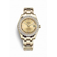 Replica Rolex Pearlmaster 34 18 ct yellow gold 81298 Champagne-colour Dial Watch m81298-0055