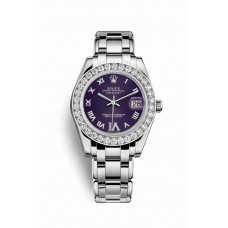 Replica Rolex Pearlmaster 34 18 ct white gold 81299 Purple set diamonds Dial Watch m81299-0040