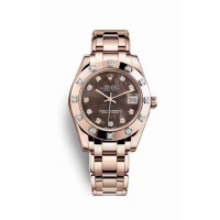 Replica Rolex Pearlmaster 34 18 ct Everose gold 81315 Black mother-of-pearl set diamonds Dial Watch m81315-0012