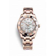 Replica Rolex Pearlmaster 34 18 ct Everose gold 81315 White mother-of-pearl set diamonds Dial Watch m81315-0014