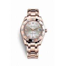 Replica Rolex Pearlmaster 34 18 ct Everose gold 81315 Silver set diamonds Dial Watch m81315-0019