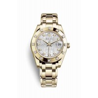 Replica Rolex Pearlmaster 34 18 ct yellow gold 81318 Silver Jubilee design set diamonds Dial Watch m81318-0003