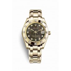 Replica Rolex Pearlmaster 34 18 ct yellow gold 81318 Black mother-of-pearl set diamonds Dial Watch m81318-0023