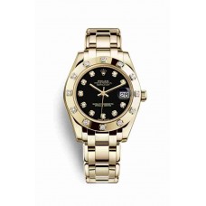 Replica Rolex Pearlmaster 34 18 ct yellow gold 81318 Black set diamonds Dial Watch m81318-0030