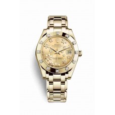 Replica Rolex Pearlmaster 34 18 ct yellow gold 81318 Champagne-colour raised floral motif Dial Watch m81318-0037