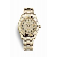 Replica Rolex Pearlmaster 34 18 ct yellow gold 81318 Diamond-paved Dial Watch m81318-0044