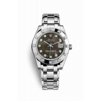 Replica Rolex Pearlmaster 34 18 ct white gold 81319 Black mother-of-pearl set diamonds Dial Watch m81319-0005
