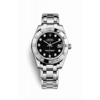 Replica Rolex Pearlmaster 34 18 ct white gold 81319 Black set diamonds Dial Watch m81319-0014