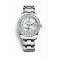Replica Rolex Pearlmaster 39 18 ct white gold 86289 White mother-of-pearl set diamonds Dial Watch m86289-0001