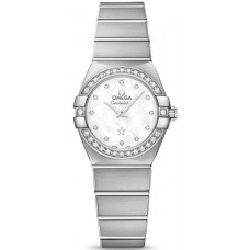 Omega Constellation Brushed Quartz 24mm Mother of Pearl Dial Diamond White Gold Women's Replica Watch 123.55.24.60.55.017