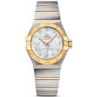Omega Constellation Co-Axial Master Chronometer 18k Yellow Gold Mother of Pearl Diamond Dial Women's Replica Watch 127.20.27.20.55.002