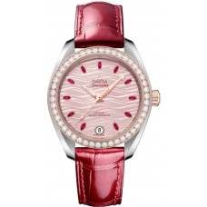 Omega Seamaster Aqua Terra 150m Master Co-Axial Pink Dial Leather Strap Women's Replica Watch 220.28.34.20.60.001