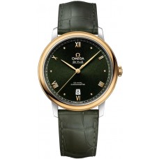 Omega De Ville Prestige Co-Axial 39.5mm Green Dial Yellow Gold and Steel Leather Strap Men's Replica Watch 424.23.40.20.10.001