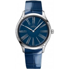Omega De Ville Tresor Blue Dial Leather Strap Women's Replica Watch 428.18.39.60.03.001